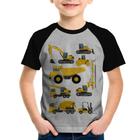 Camiseta Raglan Infantil Veículos de construção - Foca na Moda