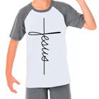 Camiseta Raglan Jesus Gospel Evangélica Cinza Branco Inf02