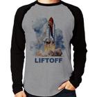 Camiseta Raglan Liftoff: Lançamento do Ônibus Espacial Manga Longa - Foca na Moda