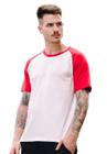 Camiseta Raglan Lisa Branca e Vermelho