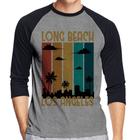 Camiseta Raglan Long Beach Los Angeles Manga 3/4 - Foca na Moda