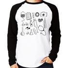 Camiseta Raglan Medicina Elementos Manga Longa - Foca na Moda