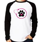 Camiseta Raglan Medicina Veterinária Patinha Manga Longa - Foca na Moda