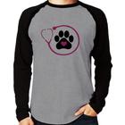 Camiseta Raglan Medicina Veterinária Patinha Manga Longa - Foca na Moda