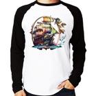 Camiseta Raglan Navio e Flores Manga Longa - Foca na Moda