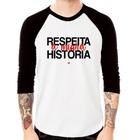 Camiseta Raglan Respeita a minha História Manga 3/4 - Foca na Moda