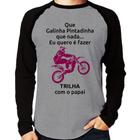 Camiseta Raglan Trilha com o papai (moto rosa) Manga Longa - Foca na Moda