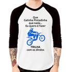 Camiseta Raglan Trilha com os dindos (moto azul) Manga 3/4 - Foca na Moda