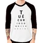 Camiseta Raglan Tu é curioso(a) mesmo hein! Manga 3/4 - Foca na Moda