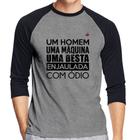 Camiseta Raglan Um homem, uma máquina, uma besta enjaulada com ódio Manga 3/4 - Foca na Moda