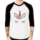 Camiseta Raglan Unicórnio Cílios Manga 3/4 - Foca na Moda