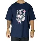 Camiseta Refen Plus Size Caveira Streetwear Azul Marinho