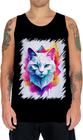 Camiseta Regata de Gatinho Colorido Neon Vetor 15