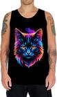 Camiseta Regata de Gatinho Colorido Neon Vetor 17