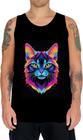 Camiseta Regata de Gatinho Colorido Neon Vetor 3