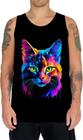 Camiseta Regata de Gatinho Colorido Neon Vetor 7