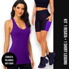 Camiseta Regata Dry Fit MALHA FRIA POLIAMIDA + Short Leg Legging COM BOLSOS Conjunto Fitness 552