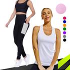 Camiseta REGATA DRY FIT Tecido Furadinho + CALÇA leg LEGGING BOLSOS Conjunto Fitness Feminino 632