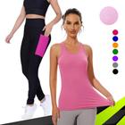Camiseta REGATA DRY FIT Tecido Furadinho + CALÇA leg LEGGING BOLSOS Conjunto Fitness Feminino 632