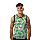 Camiseta Regata Verão Estilo Moda Praia Dinossauro Dino Cartoon Verde Rex 1660