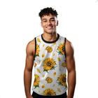 Camiseta Regata Verão Estilo Moda Praia Flores Arte Folhas Amarelo 1430