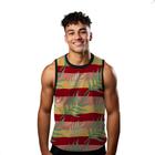 Camiseta Regata Verão Estilo Moda Praia Listras Folhas Algas Verde 1563