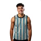 Camiseta Regata Verão Estilo Moda Praia Listras Tv Radio Antigo Azul 1487