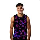 Camiseta Regata Verão Estilo Moda Praia Planta Vibes Roxo Rosa Manchas 1105