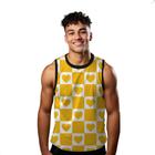 Camiseta Regata Verão Estilo Moda Praia Xadrez Coração Amarelo 1251