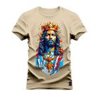 Camiseta T-Shirt Algodão Premium Estampada Jesus Cristo Aquarela