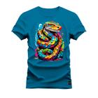 Camiseta T-Shirt Algodão Premium Estampada Serpente Colorida