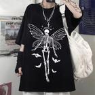 Camiseta T-shirt Algodão Preto Caveira Esqueleto Punk Shull Butterfly Unissex