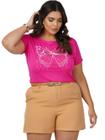 Camiseta T-shirt Blusa Plus Size  Borboleta Lua e Sol Cor Rosa Pink 