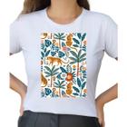 Camiseta T Shirt Branco Feminina Estampa Tropical Coqueiros