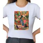 Camiseta T Shirt Branco Feminina Estampa Tropical Tucano Mod2