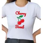 Camiseta T Shirt Branco Feminina Tendencia Cerejas ( Cherry Bomb)