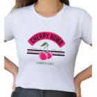 Camiseta T Shirt Branco Feminina Tendencia Cerejas ( Cherry Bomb Summer Vibes)