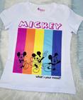 Camiseta T- Shirt Feminina Infantil Desenho Mickey Aquarela