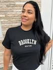 Camiseta t-shirt feminina premium 100% algodão brooklyn bordado com gola em ribana