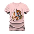 Camiseta Tigre Garras Estampada Algodão Confortável 30.1 Penteada