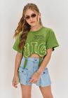 Camiseta Top Cropped Over em Meia Malha Verde Vic&Vicky