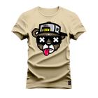Camiseta Unissex Algodão Estampada Premium Confortável Urso Boné Bolado