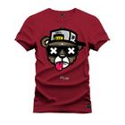 Camiseta Unissex Algodão Estampada Premium Confortável Urso Boné Bolado