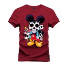 Camiseta Unissex Algodão Premium Estampada Mickey Caveira