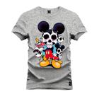 Camiseta Unissex Algodão Premium Estampada Mickey Caveira