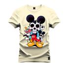 Camiseta Unissex Algodão Premium Estampada Mickey Caveira