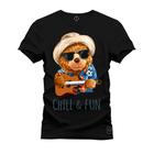 Camiseta Unissex Algodão Premium Estampada Urso Paz E Violão