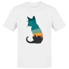 Camiseta Unissex Silhueta gato cidade noturna