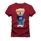 Camiseta Urso Bem Vestido Algodão Confortável Estampada Gola Redonda