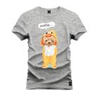 Camiseta Urso Hello Estampada Algodão Confortável 30.1 Penteada